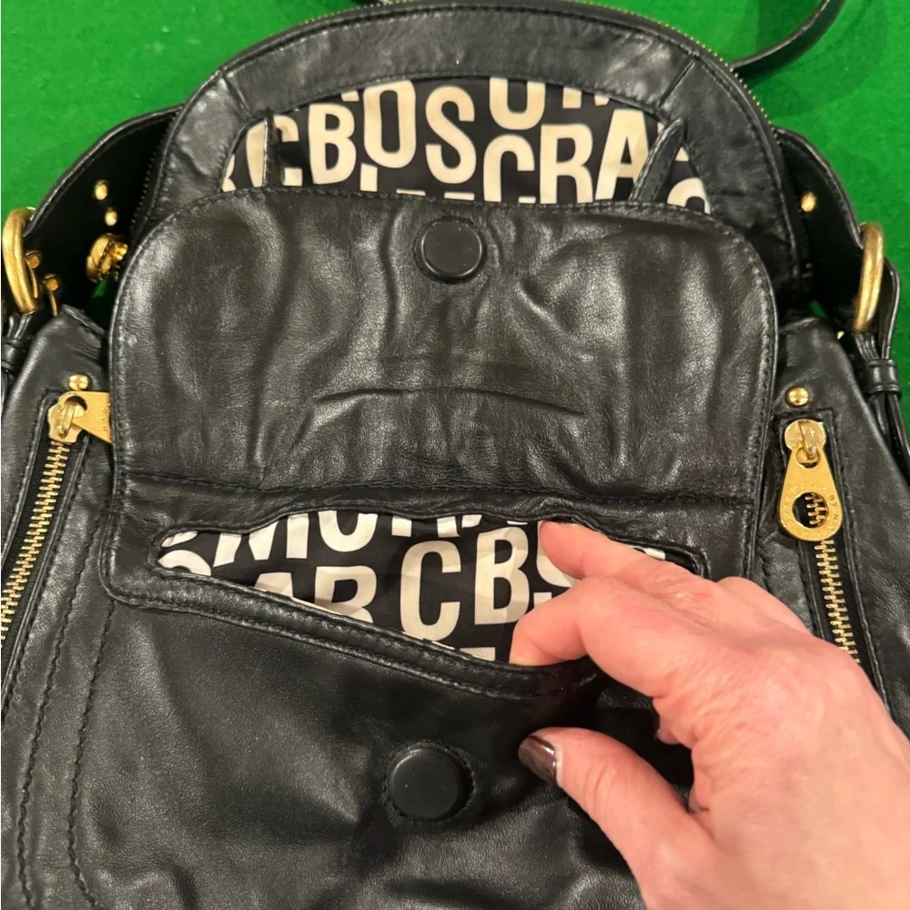 Marc Jacobs Black Shoulder Bag with Gold Bird Accents